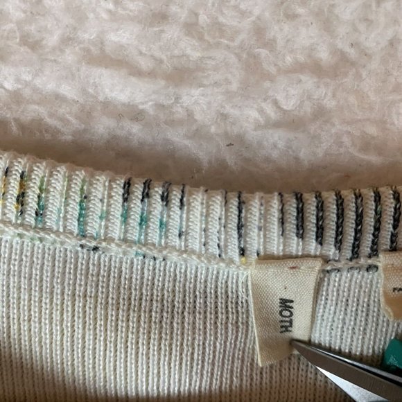 Anthropologie Moth Sweater Womens Medium White Striped Knit Floral Full Zip 7779 - Picture 2 of 8
